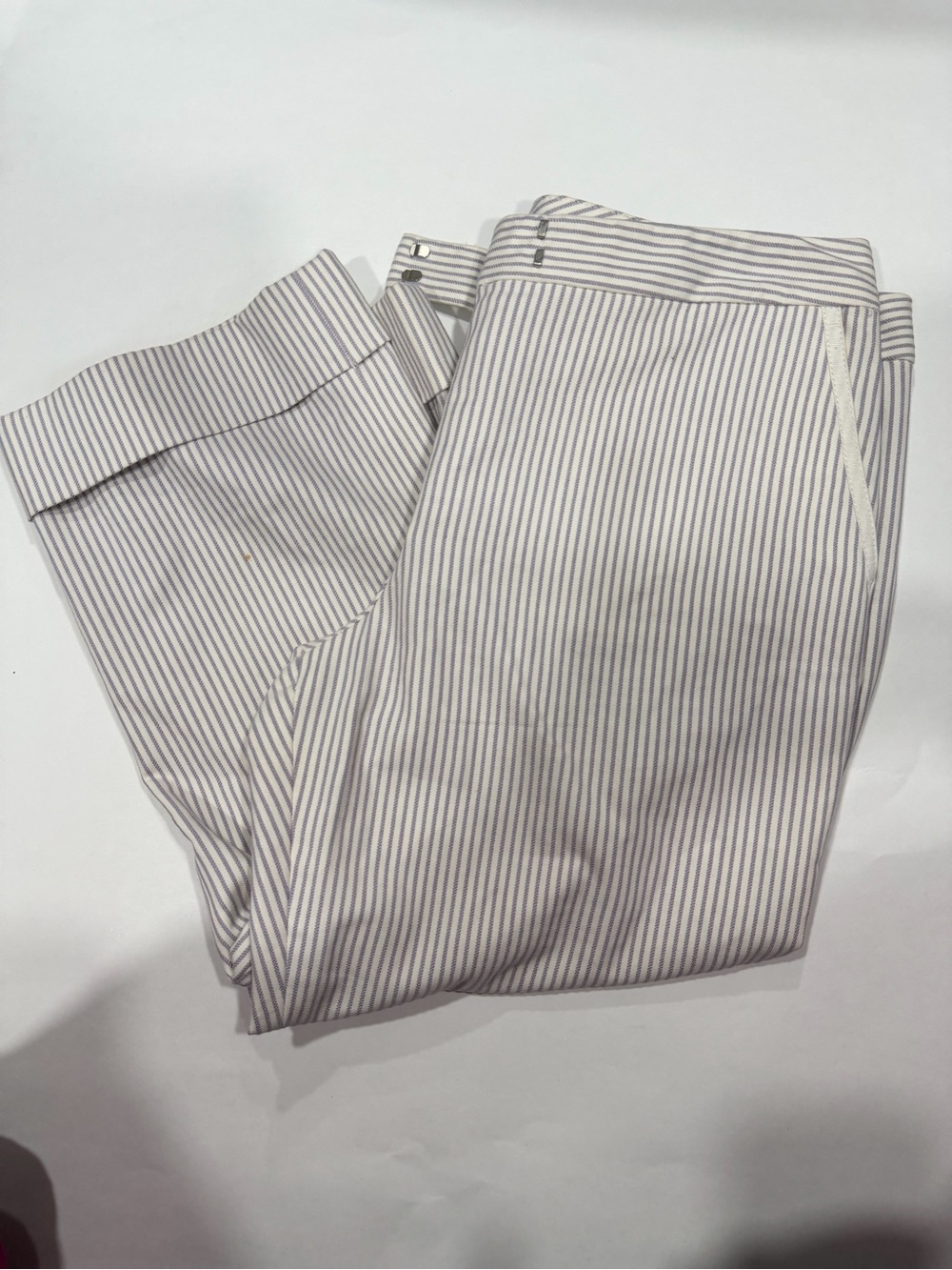 Women’s Slim Stripe Dress Pants - White with Navy Pinstripes